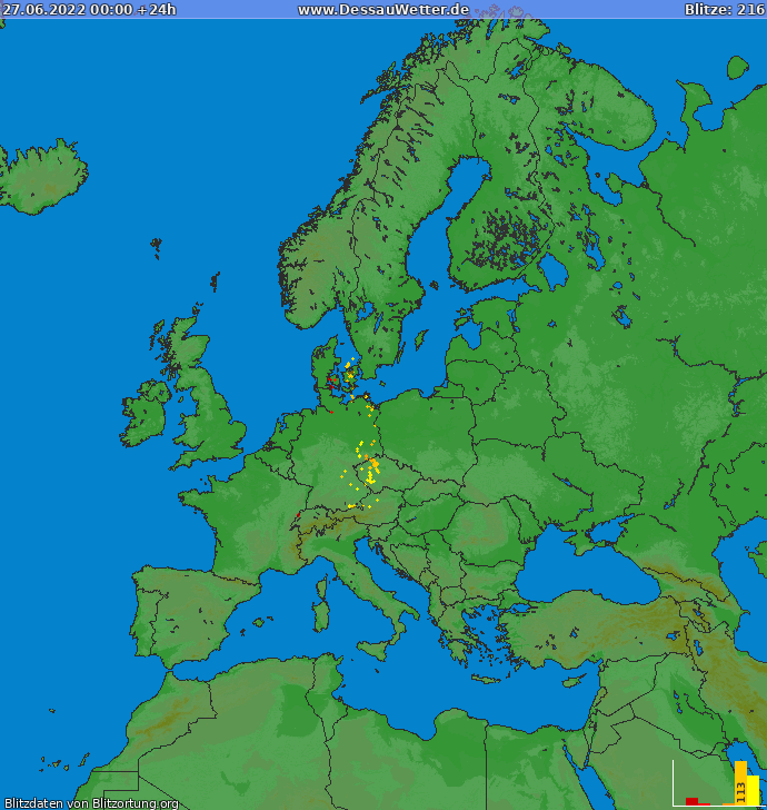 Mappa dei fulmini Europa 27.06.2022