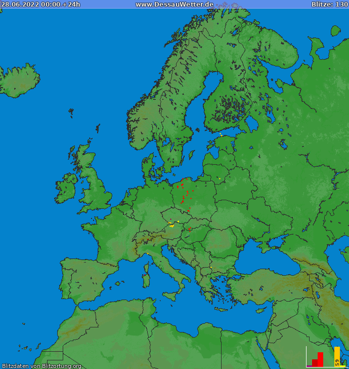 Lightning map Europe 2022-06-28