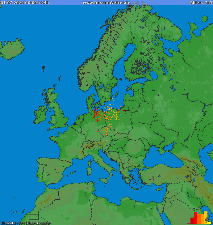 Mappa dei fulmini Europa 01.07.2022