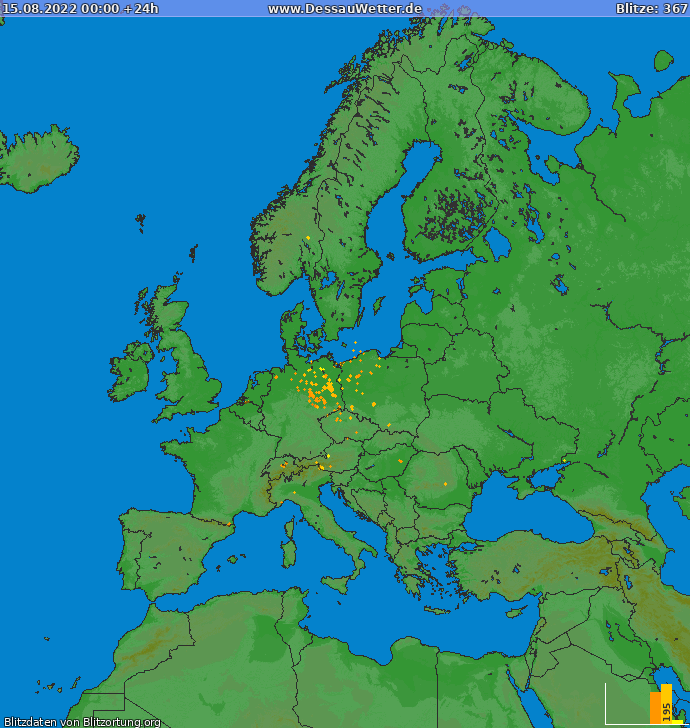 Mappa dei fulmini Europa 15.08.2022