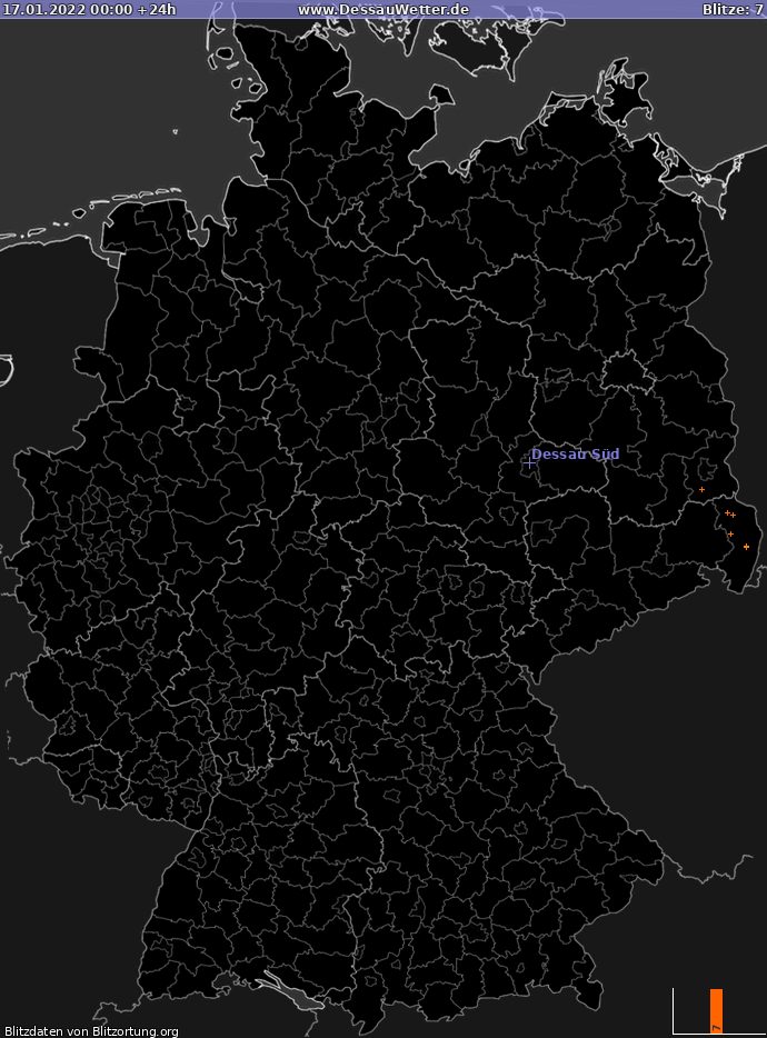 Lightning map Germany 2022-01-17