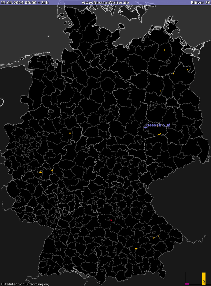Bliksem kaart Duitsland 15.04.2024