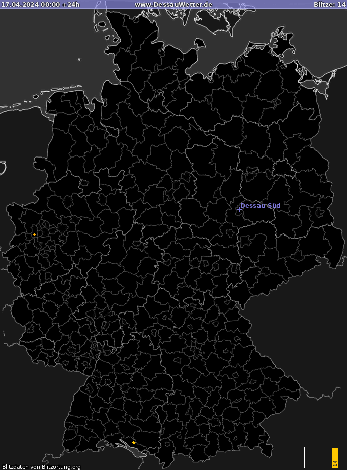 Mappa dei fulmini Germania 17.04.2024